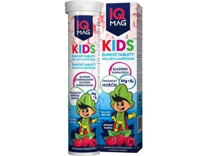 IQ MAG Kids organický horčík + vitamín B6 s malinovou príchuťou 20 šumivých tabliet