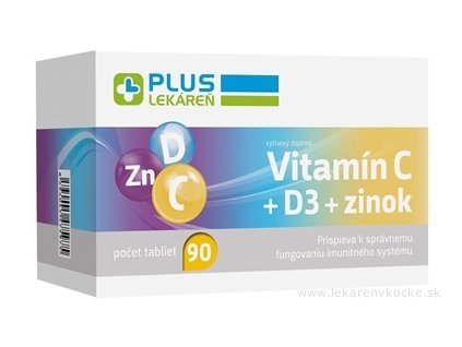 PLUS LEKÁREŇ Vitamín C + D3 + Zinok 90 ks