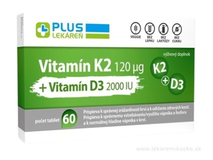PLUS LEKÁREŇ Vitamín K2 120 μg +Vitamín D3 2000 IU 60 ks