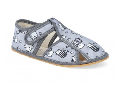 Baby Bare Slippers č. 21 – Šedé bavlnené barefoot papučky s mačkou, grey cat