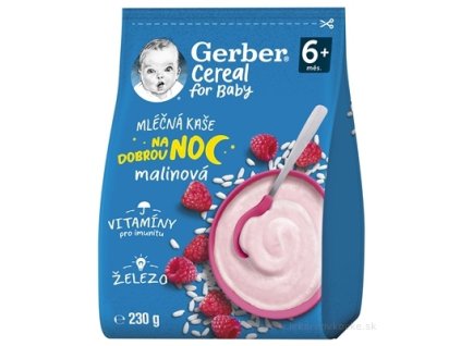 Gerber Cereal Mliečna KAŠA Dobrú noc Malinová 230 g