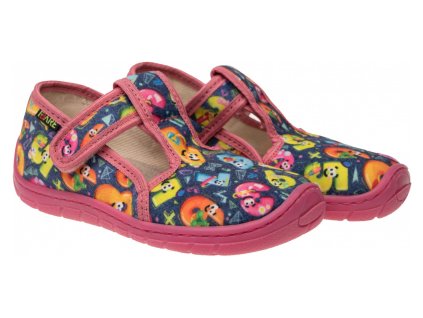 Fare Bare detské papuče na suchý zips ružové veľkosť 23 – barefoot priedušná obuv 5102451