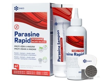 Parasine Rapid roztok + šampón na vši ENEO 2x200 ml + hrebeň + čiapka 2 ks, 1 set