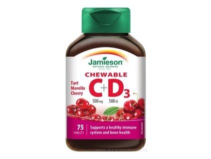 JAMIESON VITAMÍNY C a D3 500 mg/ 500 IU tablety na cmúľanie s čerešňovou príchuťou 1x75 ks
