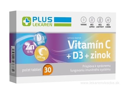 PLUS LEKÁREŇ Vitamín C + D3 + zinok 30ks
