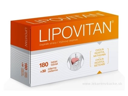 Lipovitan 210 tabliet (180 + 30 zdarma) – výživový doplnok s cholínom, vitamínmi B a E pre podporu pečene