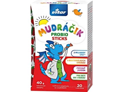 VITAR MUDRÁČIK Probio Sticks – probiotiká pre deti, jahodová príchuť, 20 vrecúšok