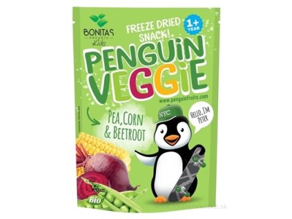 Penguin Veggie BIO 17 g – mrazom sušený hrášok, kukurica a cvikla