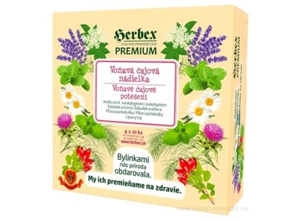 HERBEX Premium Voňavá čajová nádielka – hrdlo a krk s eukalyptom, žalúdok a čreva, pľúca a priedušky, lipový čaj, 4 × 10 vrecúšok