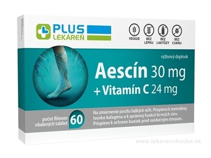 PLUS LEKÁREŇ Aescín 30 mg + Vitamín C 24 mg 60 ks