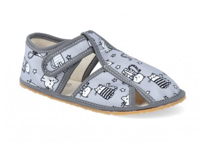 Baby Bare Slippers č. 22 – Šedé bavlnené barefoot papučky s mačkou, grey cat
