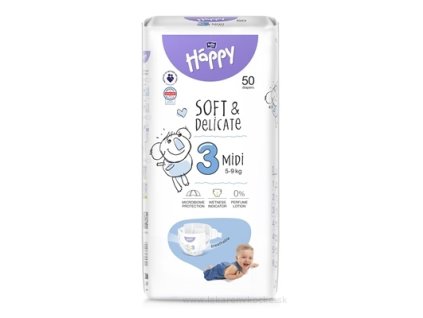 bella HAPPY Soft&Delicate 3 Midi detské plienky (5-9 kg) 50 ks