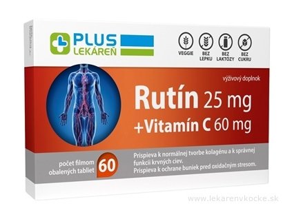PLUS LEKÁREŇ Rutín 25 mg + Vitamín C 60 mg 60 ks