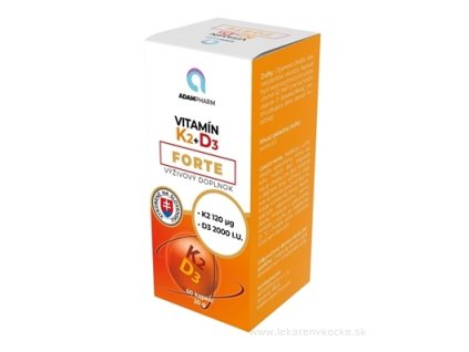 ADAMPharm Vitamín K2+D3 Forte – 60 kapsúl pre zdravé kosti, cievy, imunitu a správny metabolizmus vápnika