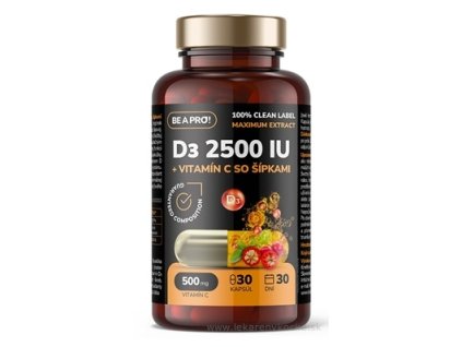 BE A PRO! Vitamín C so šípkami + D3 2500 IU 30 kapsúl