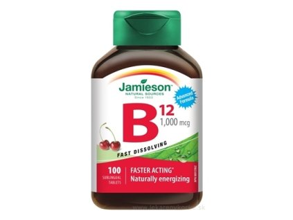 Jamieson Vitamín B12 metylkobalamín 1000 mcg rýchlorozpustné tablety s príchuťou čerešne 100tbl.
