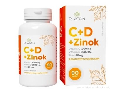 PLATAN Vitamín C + D + Zinok – 90 tbl s postupným uvoľňovaním | Podpora imunity, energie, zdravých kostí a vlasov
