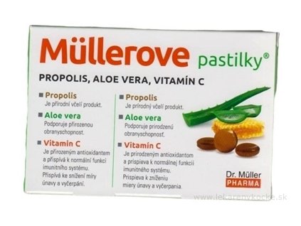 MÜLLEROVE pastilky PROPOLIS, ALOE VERA, VITAMÍN C 24 ks