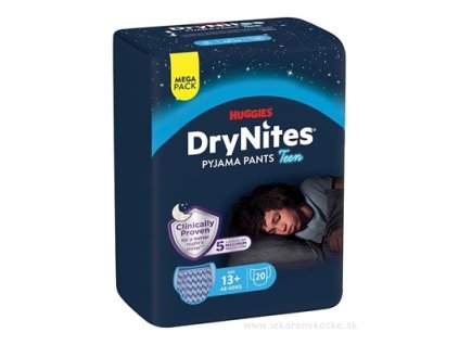 HUGGIES DryNites XL pre chlapcov (13+ r.) MEGA plienkové nohavičky 48-60 kg, 20 ks
