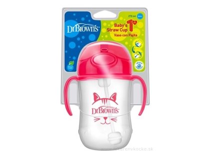Dr. Brown’s Hrnček so slamkou 270 ml s držadlami 6 M+ ružový