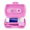 CURAPROX Kids cestovný set ružový – kefka, medzizubné kefky, pasta melón 6+, nálepka