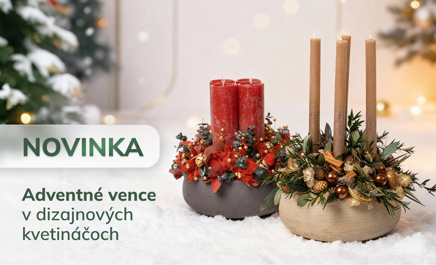 Addventné vence v dizajnových kvetináčoch