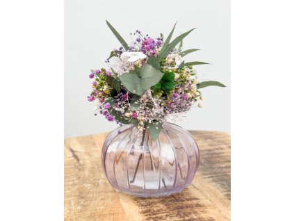 Viola Elegance – aranžmán zo stabilizovaných kvetov v sklenenej váze