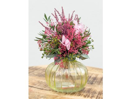 Pink Harmony – aranžmán zo stabilizovaných kvetov v sklenenej vázičke