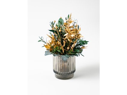 Stabilizovaný aranžmán „Golden Christmas“ – elegantná vianočná dekorácia