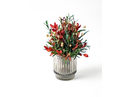 Stabilizovaný aranžmán „Red Christmas“ v sklenenej váze