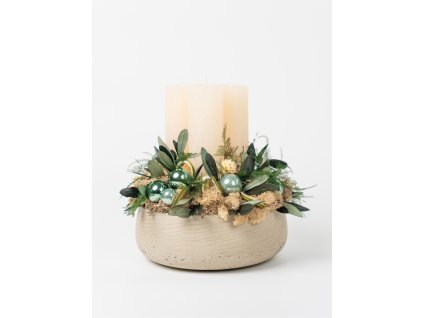 Adventný veniec Green Winter v kompozitnom kvetináči so sviečkami