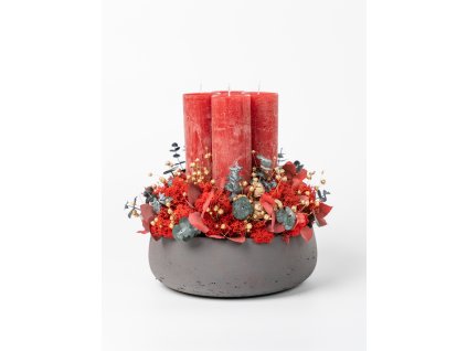 Adventný veniec Red Christmas v tmavom kompozitnom kvetináči