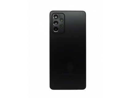 Detailní pohled na černý zadní kryt (Awesome Black) pro Samsung Galaxy A72 (SM-A725F) a A72 5G (SM-A726B), zvýrazňující kvalitu materiálu a přesné provedení otvoru pro kameru.
