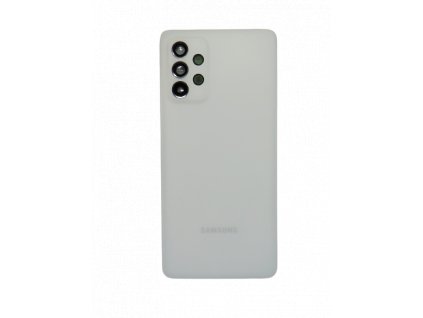 Detailní pohled na bílý zadní kryt (Awesome White) pro Samsung Galaxy A72 (SM-A725F) a A72 5G (SM-A726B), zvýrazňující kvalitu materiálu a přesné provedení otvoru pro kameru.