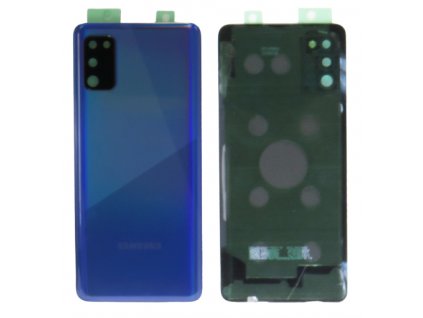 Detailní pohled na modrý zadní kryt Prism Crush Blue pro Samsung Galaxy A41 (SM-A415F) s viditelnými otvory pro fotoaparát.