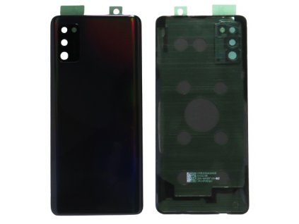 Detailní pohled na černý zadní kryt Prism Crush Black pro Samsung Galaxy A41 (SM-A415F) s viditelnými otvory pro fotoaparát.