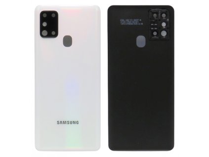 Zadní kryt s krytem fotoaparátu pro Samsung Galaxy A21s (A217F) v bílé barvě.