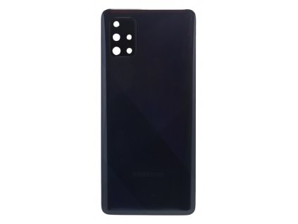 Detailní pohled na černý zadní kryt Prism Crush Black pro Samsung Galaxy A71 (SM-A715F) s viditelnými otvory pro fotoaparát.