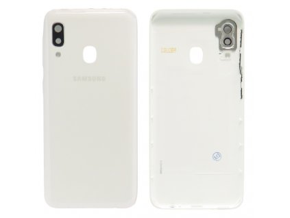 Zadní kryt s krytem fotoaparátu pro Samsung Galaxy A20e (SM-A202F) v bílé barvě.