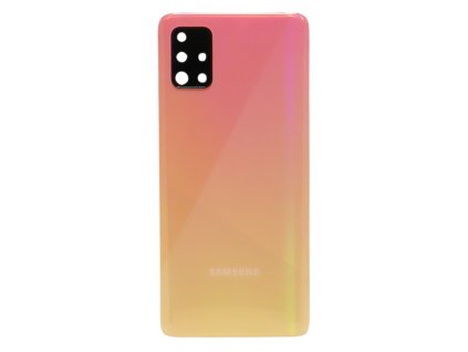 Detailní pohled na růžový zadní kryt Prism Crush Pink pro Samsung Galaxy A51 (SM-A515F) s viditelnými otvory pro fotoaparát.