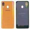 Detailní pohled na oranžový zadní kryt pro Samsung Galaxy A40 (SM-A405F/FN) s viditelnými otvory pro fotoaparát.
