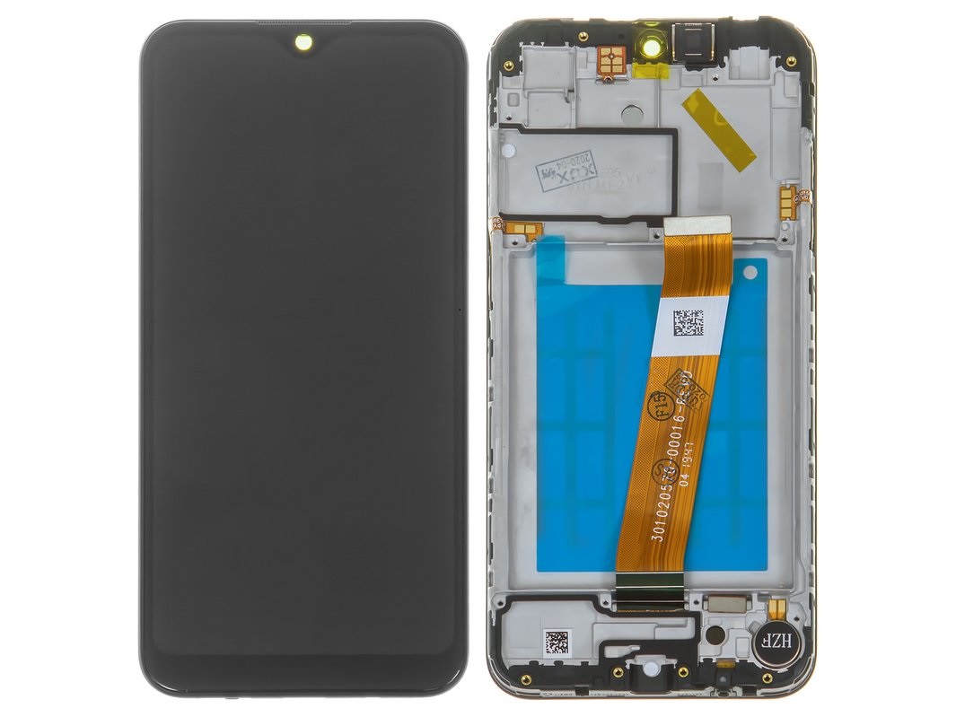 Eredeti LCD Samsung Galaxy A01 (SM-A015)  képernyő+ érintőfelület fekete + keret