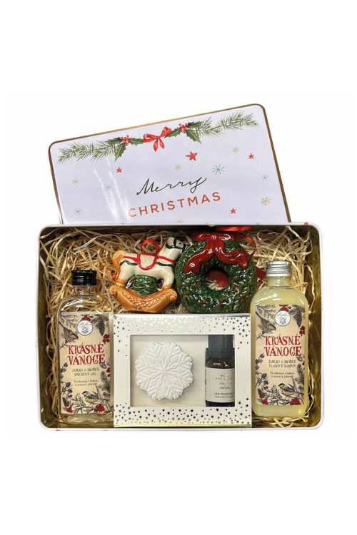 Vianočný plechový box - sprchový gél, šampón, vonítko (BC240118)