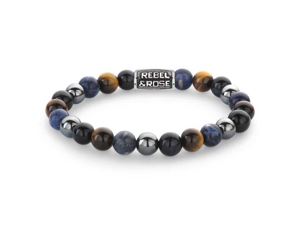 Rebel & Rose pánský kuličkový náramek, Blue Rain Vintage, 8mm