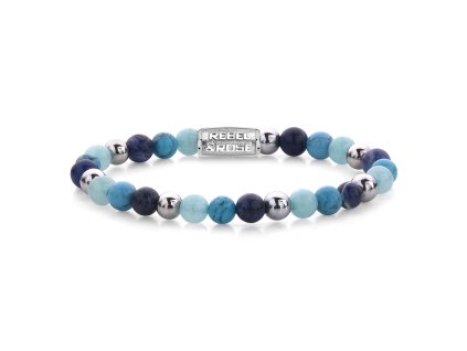 Rebel & Rose dámský kuličkový náramek, Blue Summer Vibes, 6mm (Velikost XS)
