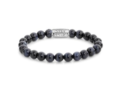 Rebel & Rose pánský kuličkový náramek, Tiger Eye Blue, 8mm (Velikost M)