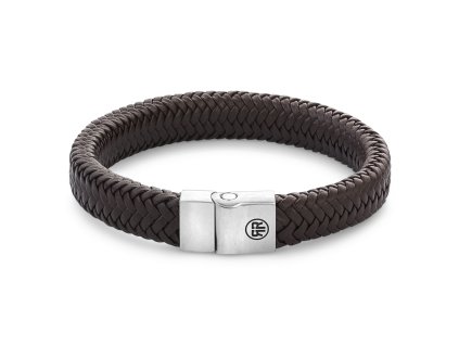 Rebel & Rose kožený náramek s bezpečnostní sponou, Full Metal Herringbone Brown Matt (Velikost M)