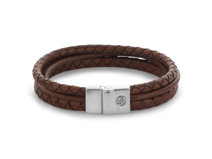 Rebel & Rose men's leather bracelet with safety clasp Full Metal Premium Combo Cognac