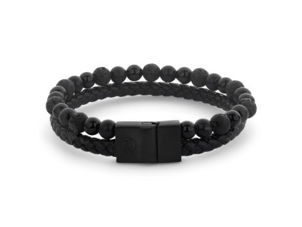 Rebel & Rose pánský dvojitý náramek s bezpečnostní sponou Full Metal Combo Black Rocks (Velikost XL)
