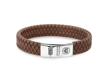 Rebel & Rose pánský kožený náramek Braided Flat Cognac (Velikost M)